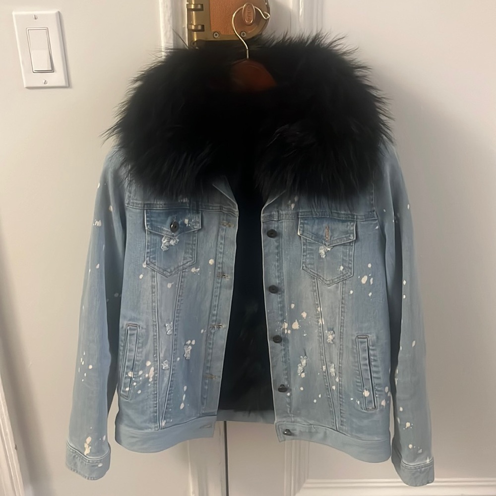 Real fur lined denim jacket